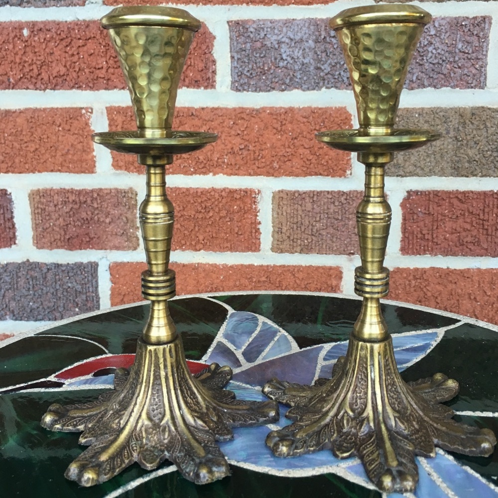 Bohemian Brass Candlestick Holders